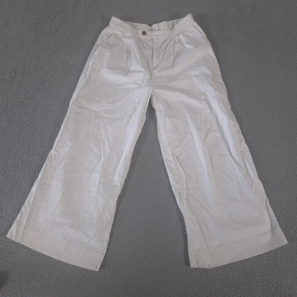 Banana Republic Pants Womens 12 White Linen-Cotton Wide-Leg Pleated High Rise